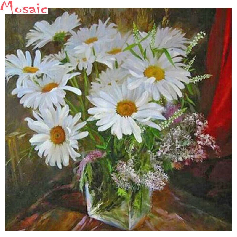 

diy diamond paintings flower daisy 5d diy cross stitch diamond embroidery full square drill pattern home decor diamond mosaic