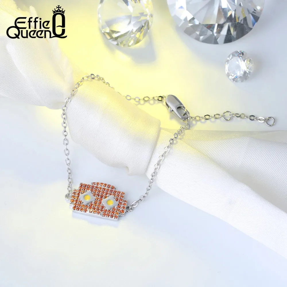 Effie Queen Модные женские браслеты Милая коробка робот с красным AAA кубическим