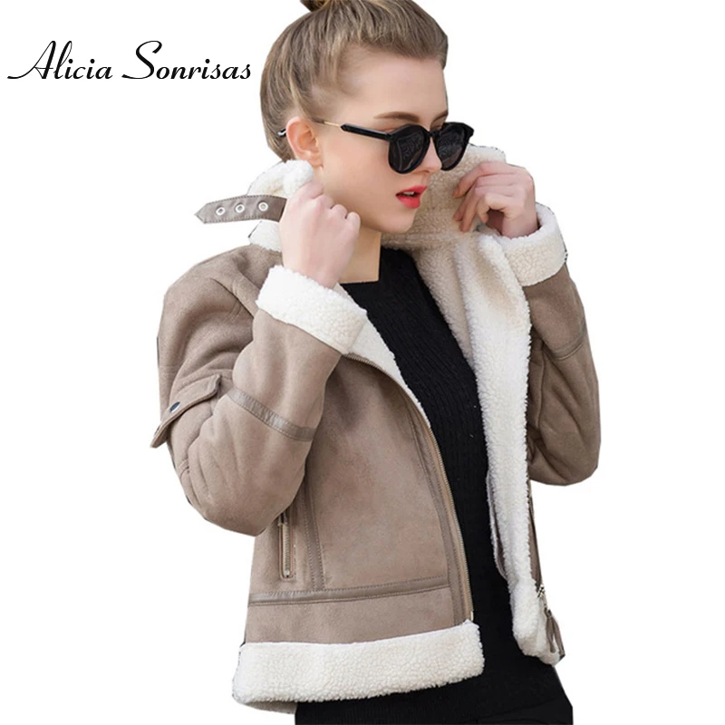 Vente 2019 Faux peau de mouton manteau femmes en cuir épais daim veste femmes automne hiver agneaux laine courte moto manteaux UV3001
