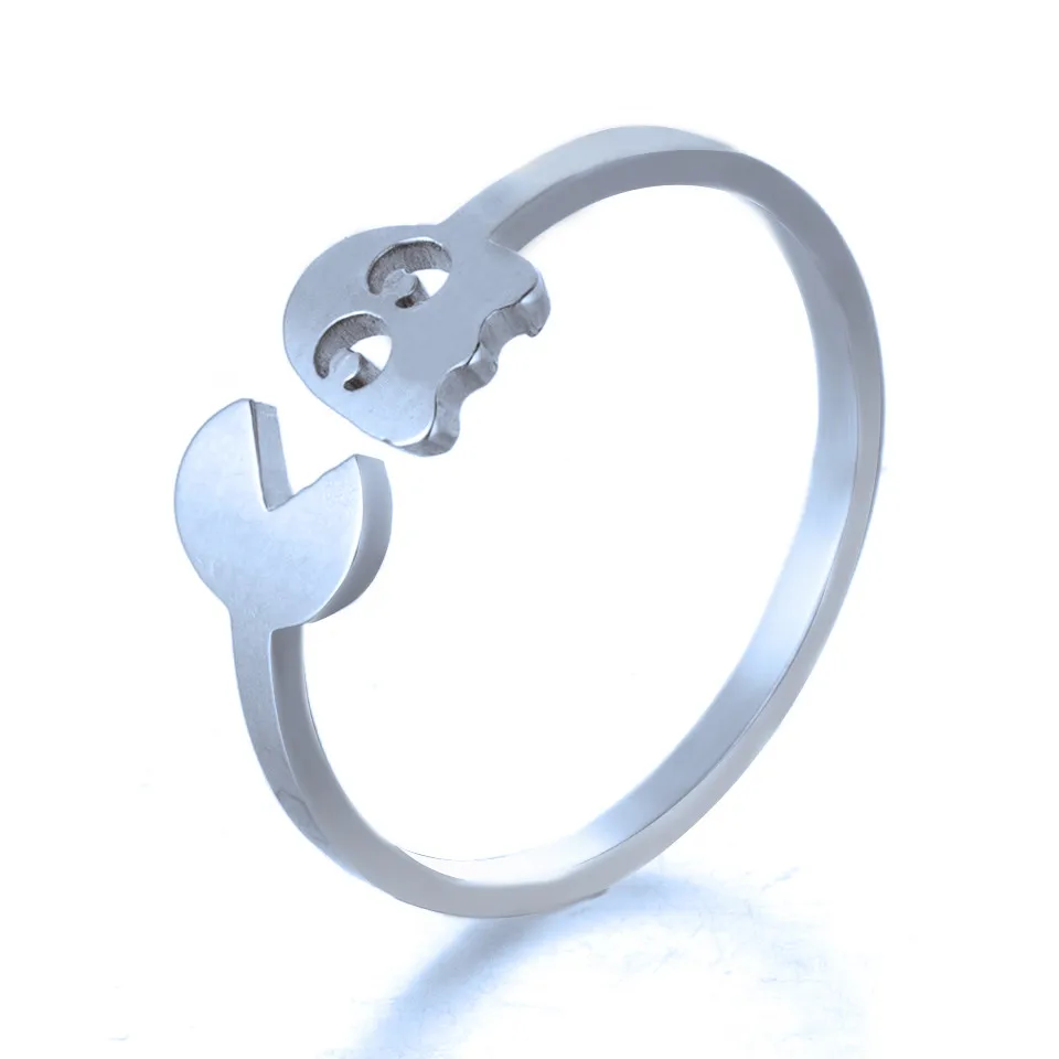 Модное классическое минималистское кольцо Pac-Man из нержавеющей стали золотого и серебряного цвета, открытые кольца для женщин и девушек, ювелирные аксессуары