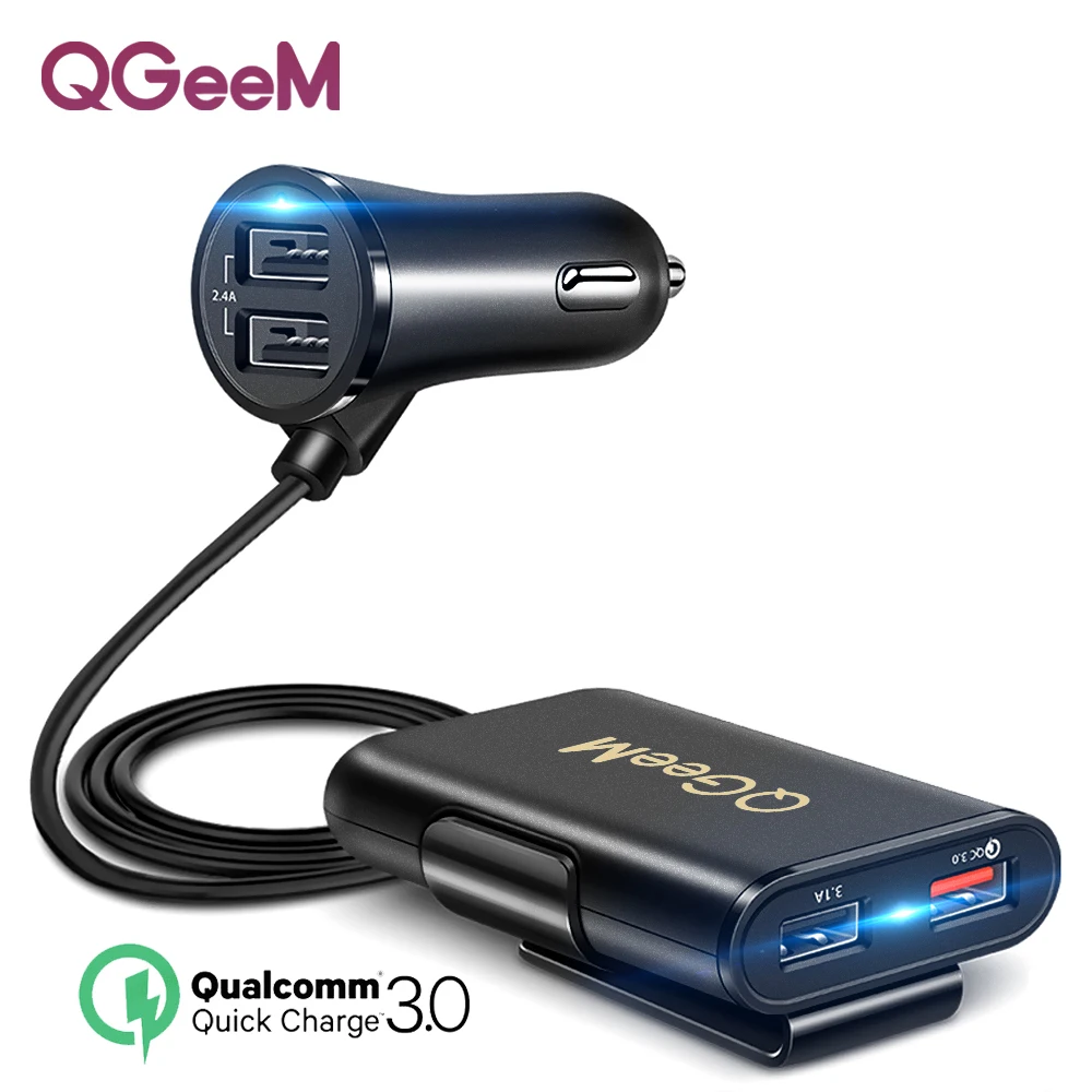

QGEEM 4 USB QC 3.0 Car Charger Quick Charge 3.0 Phone Car Fast Front Back Charger Adapter Car Portable Charger Plug for iPhone