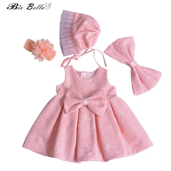 

Kids Girls Lace Dress 4pcs Set Baby Princess Birthday Party Dress+Cap+Bow+Headband Babies Cotton Clothing 0-2T Cute Ball Gown