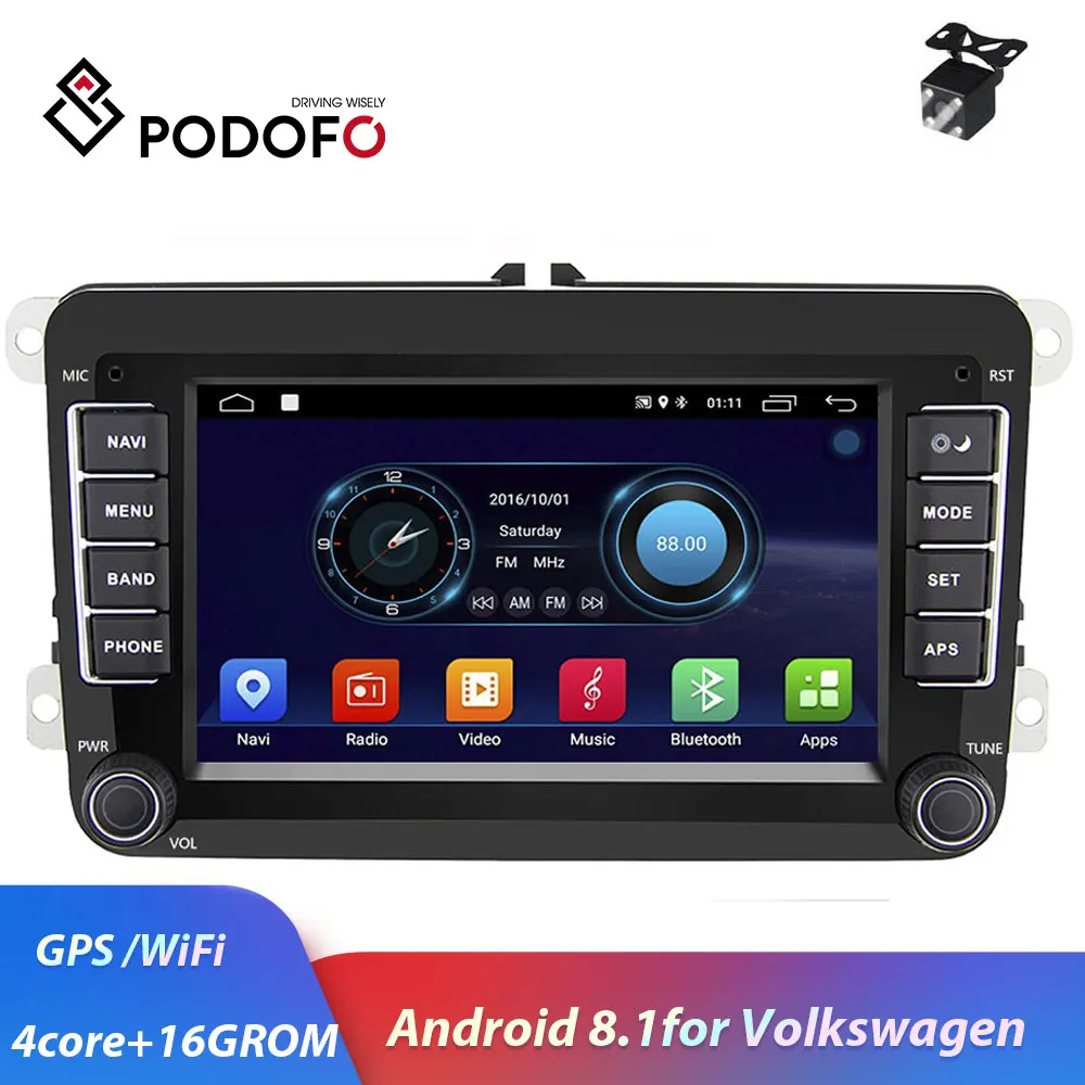 Pаспродажа Podofo 2 din gps Android 8,1 автомобильный Радио мультимедийный плеер для VW Volkswagen Golf Polo Tiguan Passat b7 b6 SEAT leon Skoda Octavia
