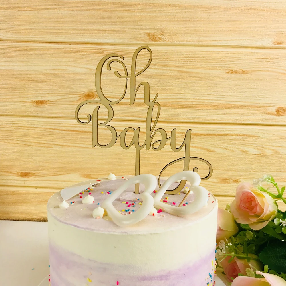 Oh Baby Cake Topper ,  wooden  Acrylic Cake Topper Commemorative topper ,for Baby Shower Cake Decoration Supplies