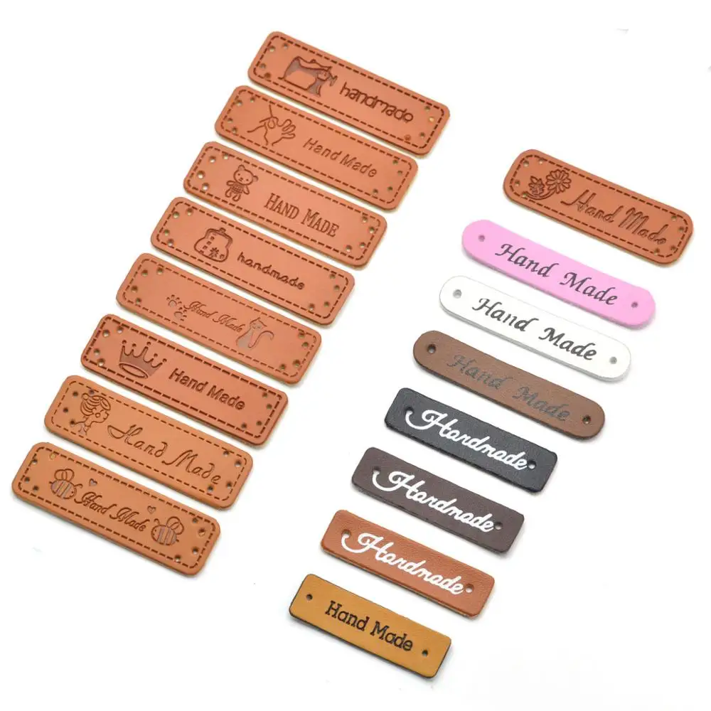 Leather Labels Clothing Labels Leather Tags Garment Labels Sewing Labels 30pcs Handmade Labels Tags Clothes Garment PU Leather Hand Made Jeans Bags Shoes DIY Sewing Supplies