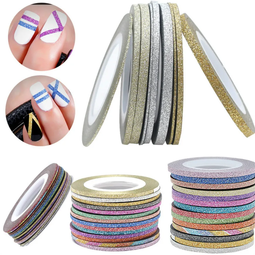 

NEW 12 Color Glitter Nail Striping Line Tape Sticker Set Art Decorations DIY Tips For Polish Nail Gel Rhinestones Decorat 2019 M