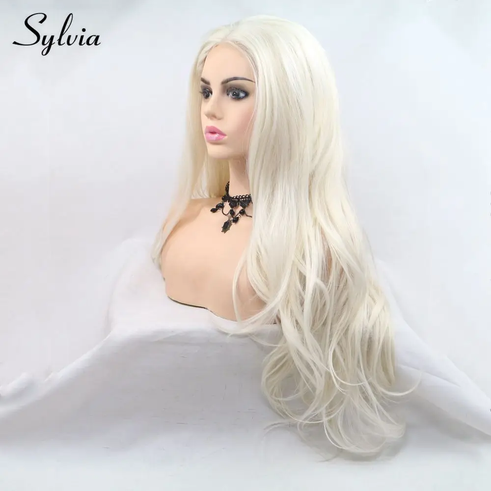 Sylvia Платиновые светлые волосы, парики для женщин, средняя часть, длинные волнистые синтетические парики, вечерние парики для косплея на Хэллоуин