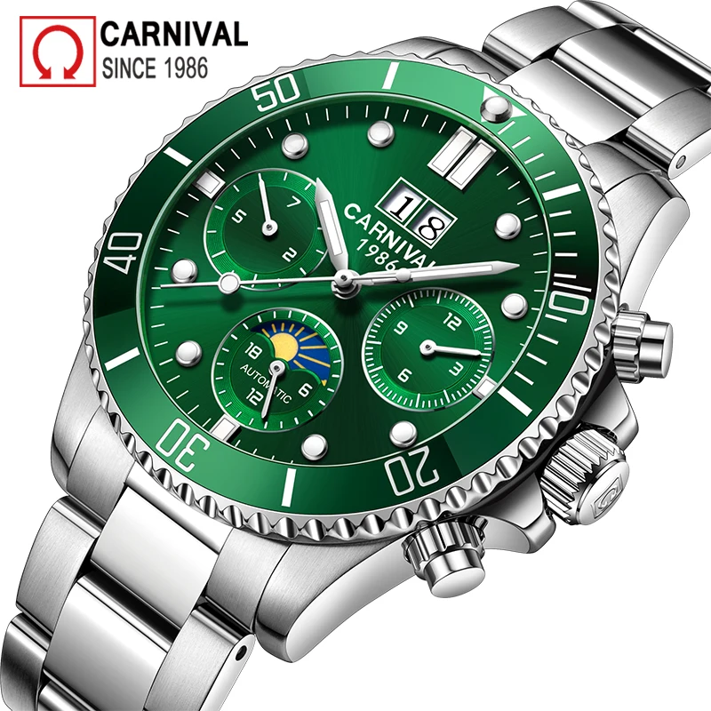كرنفال الرياضة التلقائية ووتش الرجال الغوص القمر المرحلة رجل ساعات آلية العسكرية ساعة الفولاذ المقاوم للصدأ ساعة اليد montre كرنفال الرياضة التلقائية ووتش الرجال الغوص القمر المرحلة رجل ساعات آلية العسكرية ساعة الفولاذ المقاوم للصدأ ساعة اليد montre