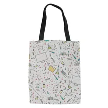 Женские многоразовые льняные мешочки с милым мультипликационным принтом для медсестры большая сумка для хранения для подростков Повседневная сумка для покупок