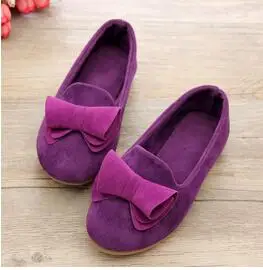 Новая детская обувь для девочек с большим бантом из замши ярких цветов Женская обувь принцессы повседневная обувь размер 21-36 - Цвет: Фиолетовый