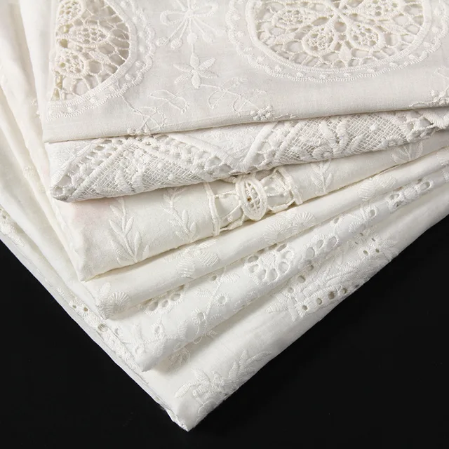 Cotton hollow embroidery fabric white cotton embroidered curtain cloth