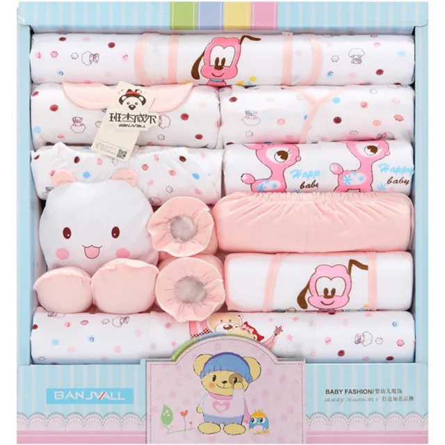 Комплект одежды для новорожденных девочек, 18 предметов всесезонный костюм для младенцев из хлопка Одежда для мальчиков, комплекты со штанами одежда для малышей нагрудники с шапкой - Цвет: Розовый