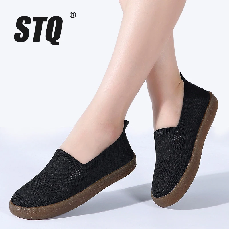 

STQ 2019 Autumn women sneakers shoes women breathable mesh flat sneakers shoes ballet flats ladies slip on loafers shoes 3399