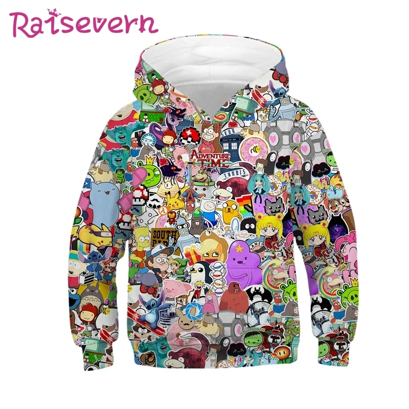 Skup RAISEVERN Cartoon dziewczyny anime chłopcy bluzy dzieci bluza z kapturem dzieci wiosna jesień swobodne luźne ubrania topy 3D bluza z kapturem