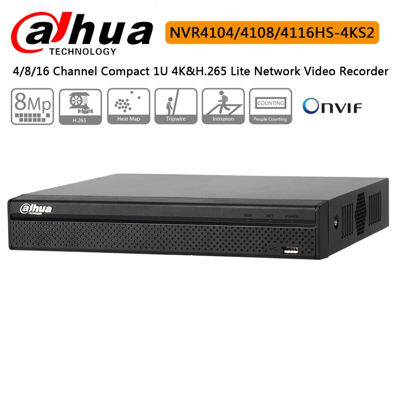 

Original Dahua 4CH 8CH 16CH NVR4104HS-4KS2 NVR4108HS-4KS2 NVR4116HS-4KS2 H.265 Lite Network Video Recorder Up to 8MP Resolution