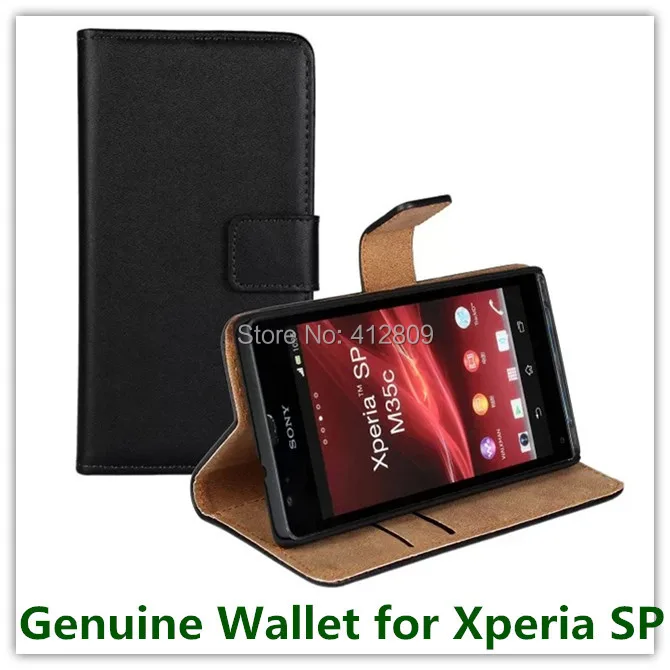 Black Genuine Leather Wallet for Sony Xperia SP M35h Luxury Real Leather Case for Xperia M35h High Quality Free Shipping