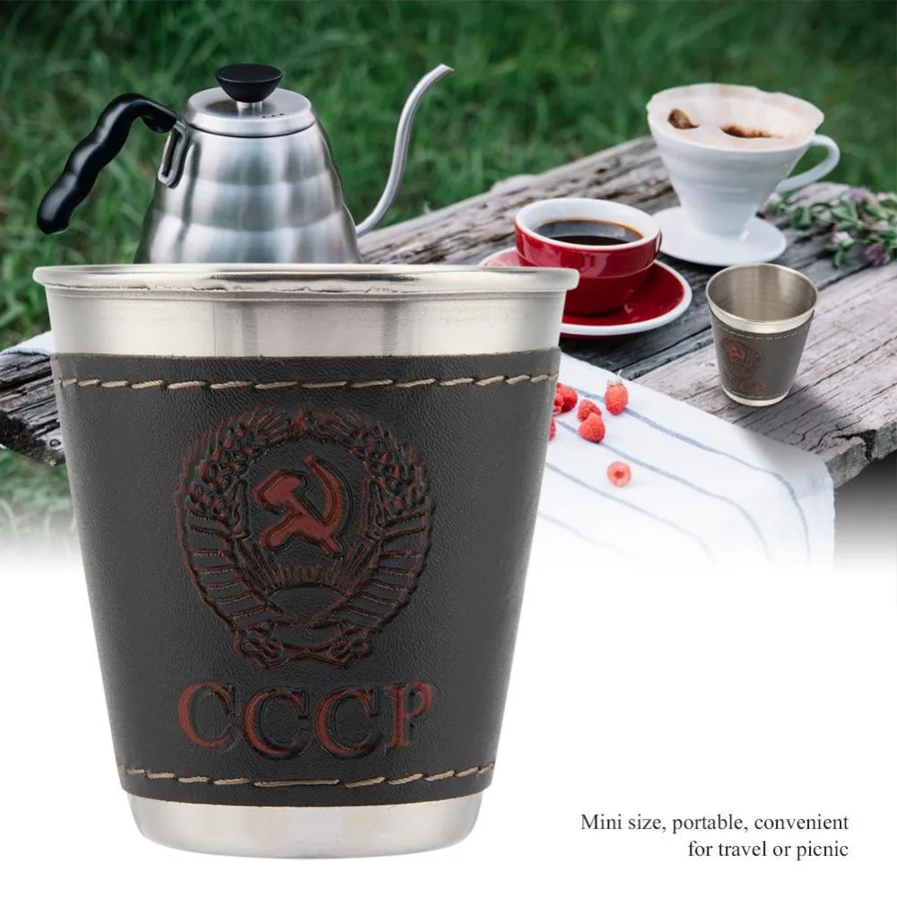 4 Pcs Tazza di Tè Set di Alta Qualità In Acciaio Inox Tazza di Caffè Portatile di Vino Tazza di Tè con la Copertura di Cuoio per i Viaggi picnic