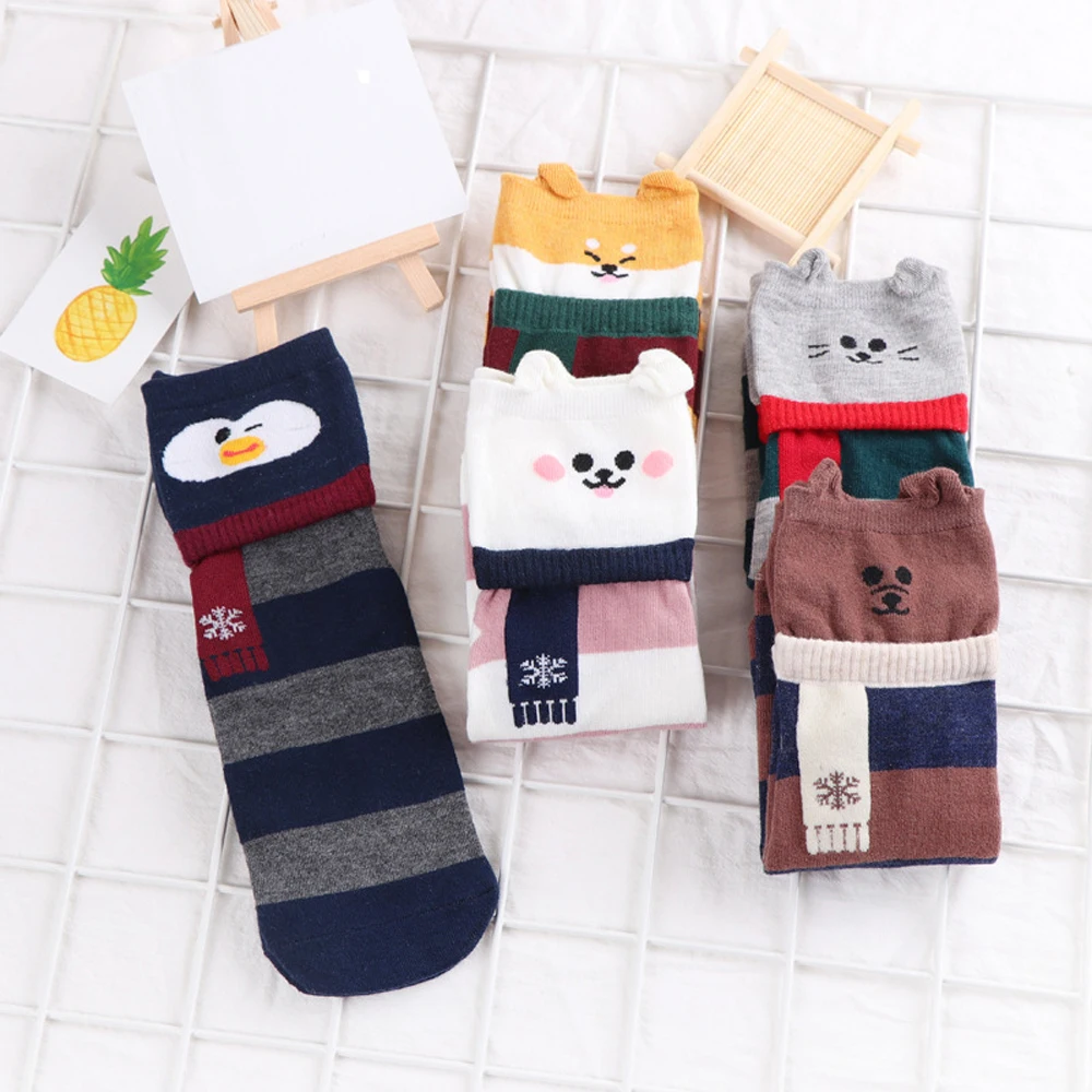 

New Fashion Cute Sock Casual Female Soft Cartoon Animal Dog/Penguin/Cat Children Socks Cotton Funny Harajuku Women Ankle Sock