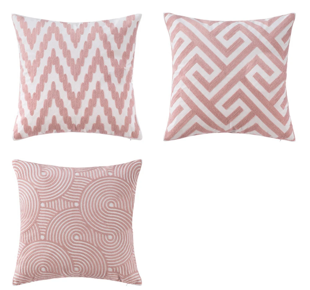 Наволочка для подушки с вышивкой LUCIA, скандинавский розовый цветочный узор, хлопок, однотонный чехол для подушки, декоративная наволочка для дивана, спальни