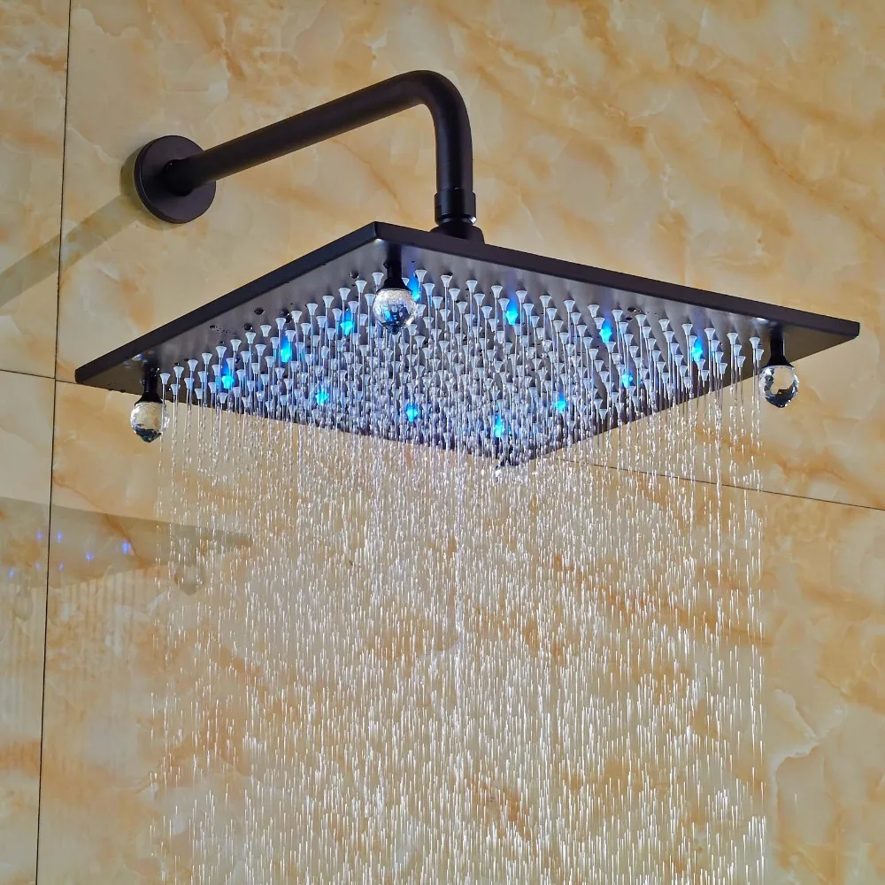 

16 Inches Square Rain Shower Head Over-head Sprayer with LED Light with Shower Arm