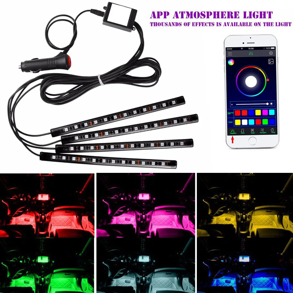 Горячая 12V автомобиль RGB светодиодный DRL 4 шт. полосы светильник Авто декоративный гибкий светодиодный полосы Атмосфера лампы светильник комплект стайлинга автомобилей - Испускаемый цвет: 12LED APP