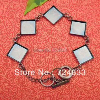 

16mm Antique Copper Blank Bases Square Trays Buckles Link Chain Bracelets Diy Expoy Cameo Bracelet Settings Blank Wholesale