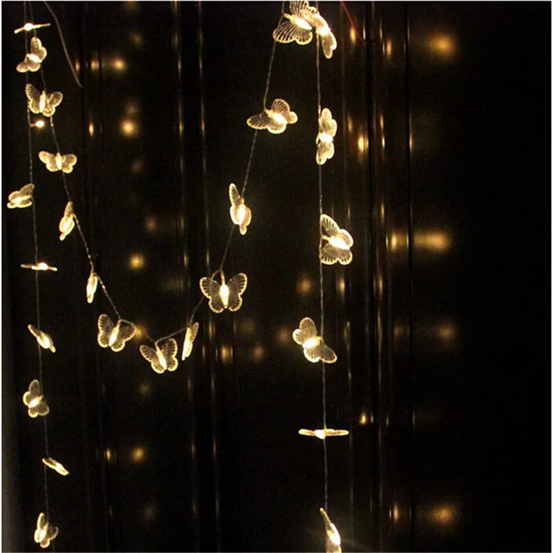 

50 LEDs Butterfly led string 7.5M AC220V Waterproof Curtain holiday Lights Christmas new year Garland Wedding Decor