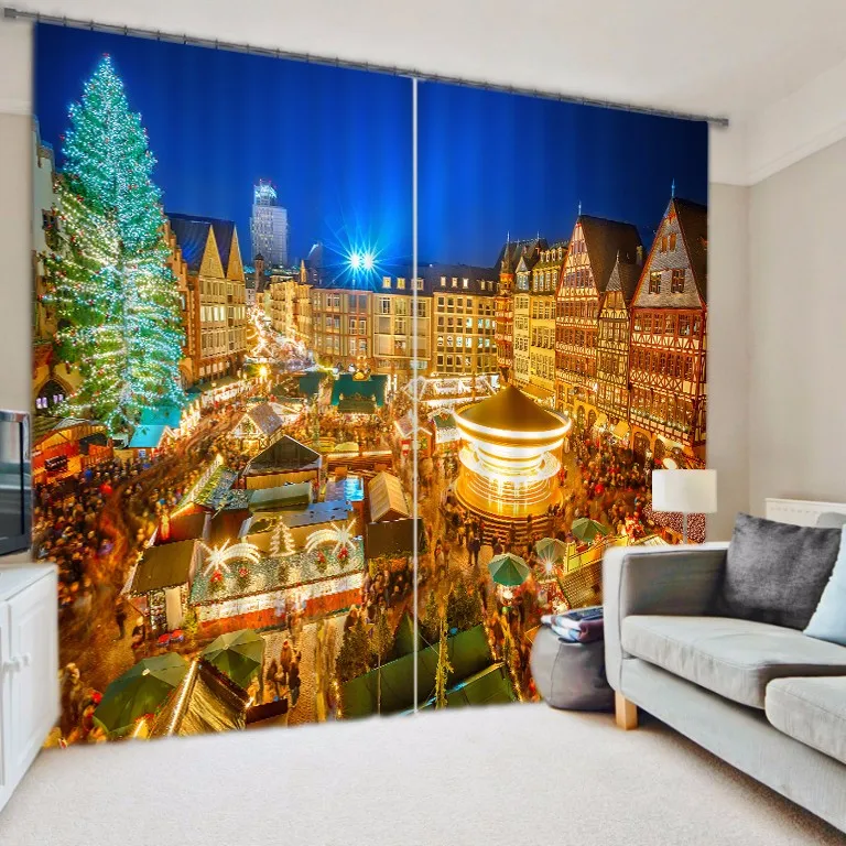 Франкфурт Сочельник богато Огни большого города фото печати цифровых ткани шторы