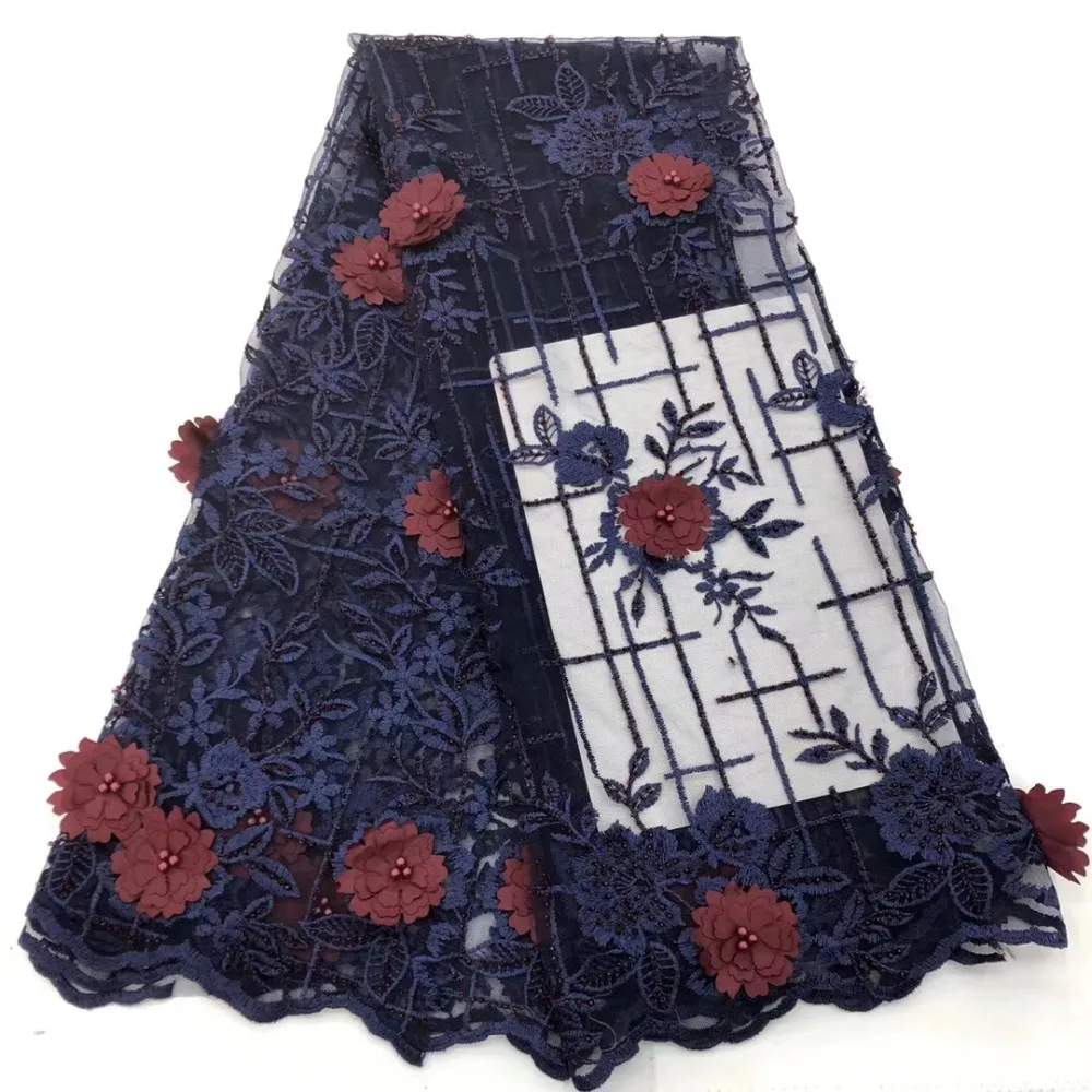 

Wholesale Nigerian Lace Fabrics For Wedding 2018 Gray African French Handwork Bead Lace Trim High Quality 3D Flower Lace Fabrics