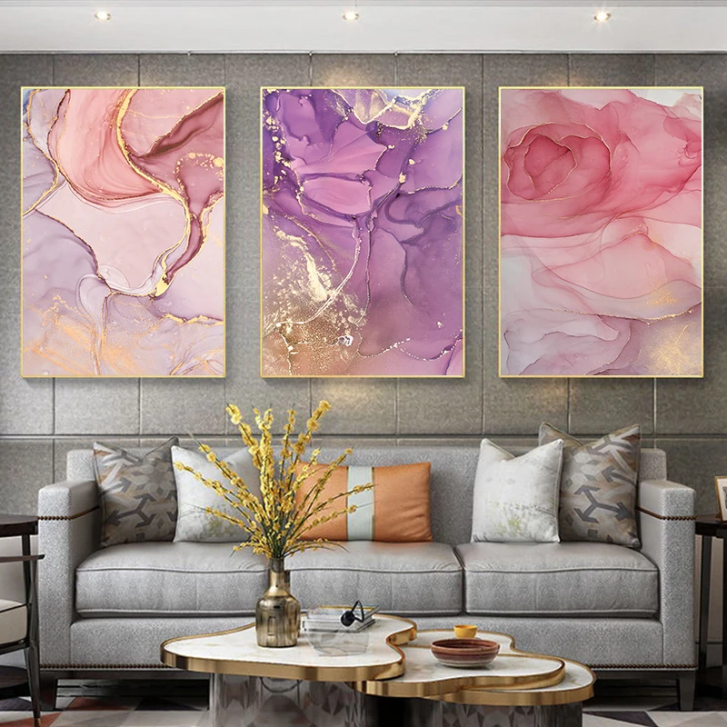 Modern Abstract Beautiful Colorful Golden Petals Ink Canvas Painting Wall Art Nordic Print Scandinavian Decoration Picture