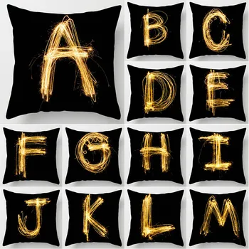 

1Pcs Simple Gold English Letters Cushion Cover Polyester Black Throw Pillowcase for Sofa Home Decorative Pillow Covers 40808