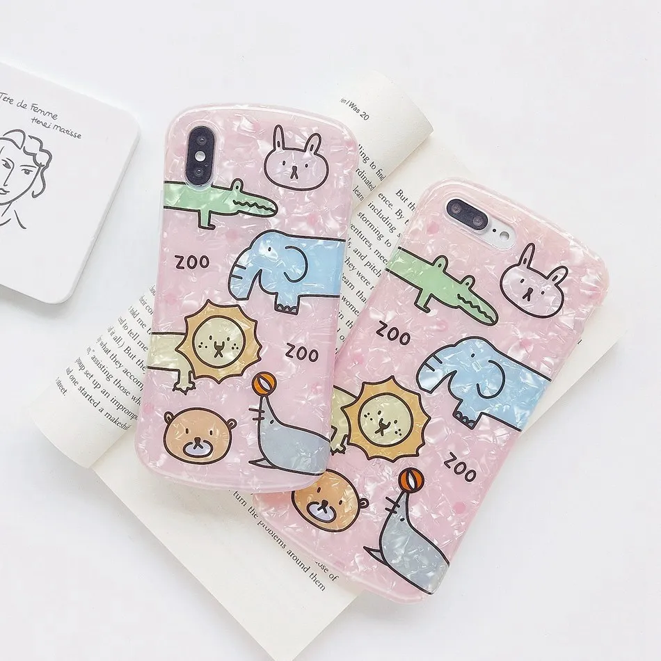 

For iPhone XR X XS Max Case Cute Glitter Silver Foil ZOO Phone Case For iPhone 8 7 Plus 6 6s Soft Silicone TPU Cover