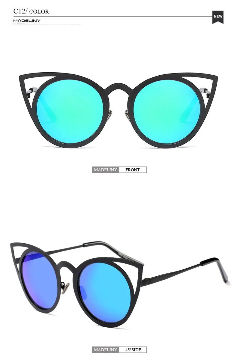 MADELINY, высокое качество, модные женские солнцезащитные очки, кошачий глаз, зеркальные очки, металлическая оправа, солнцезащитные очки «кошачий глаз», женские брендовые дизайнерские очки MA073