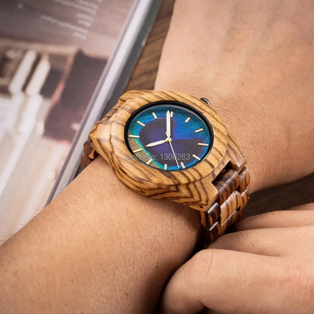 MUJUZE новые деревянные часы для мужчин Павлин Дизайнерские деревянные часы для мужчин в японском движении