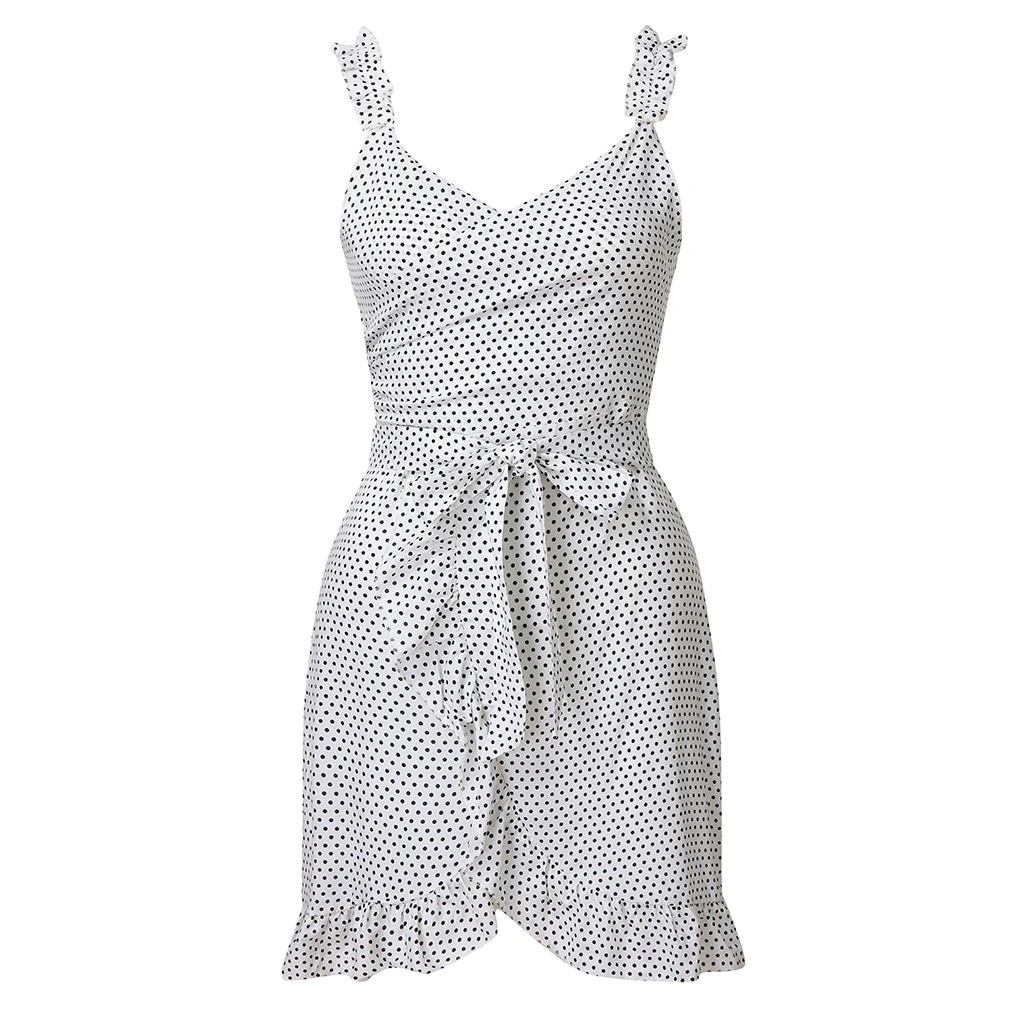 

JAYCOSIN 2019 Women Summer Dress Casual Summer Dot Printed Sleeveless Beach Dress Sundress Hem Casual Dress 19MAY24