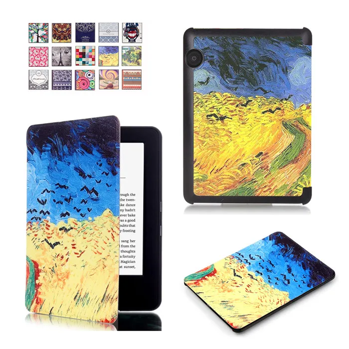 

50Pcs/lot PU Leather Print Cover Case for Amazon Kindle 7th Generation 2014 + Screen Protector DHL Free Shipping