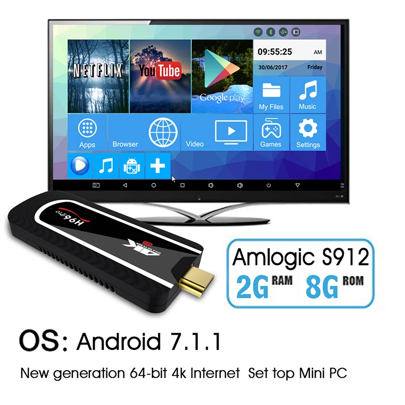 H96 Pro 4k TV Stick 2GB 8GB Android TV Box Wireless HDMI Dongle Android Mini PC Octa Core Amlogic S912 WIFI Bluetooth Smart TV