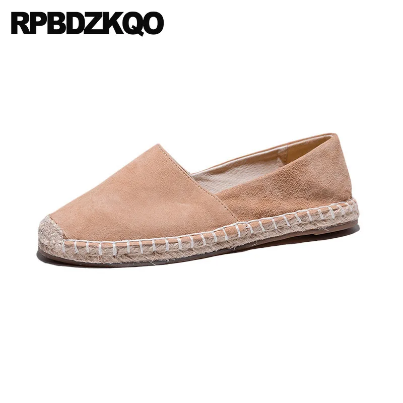 

Brand Flats Designer Shoes China Peach Fisherman Suede Women Ladies 2018 Genuine Leather Espadrilles Rope Straw Hemp Round Toe