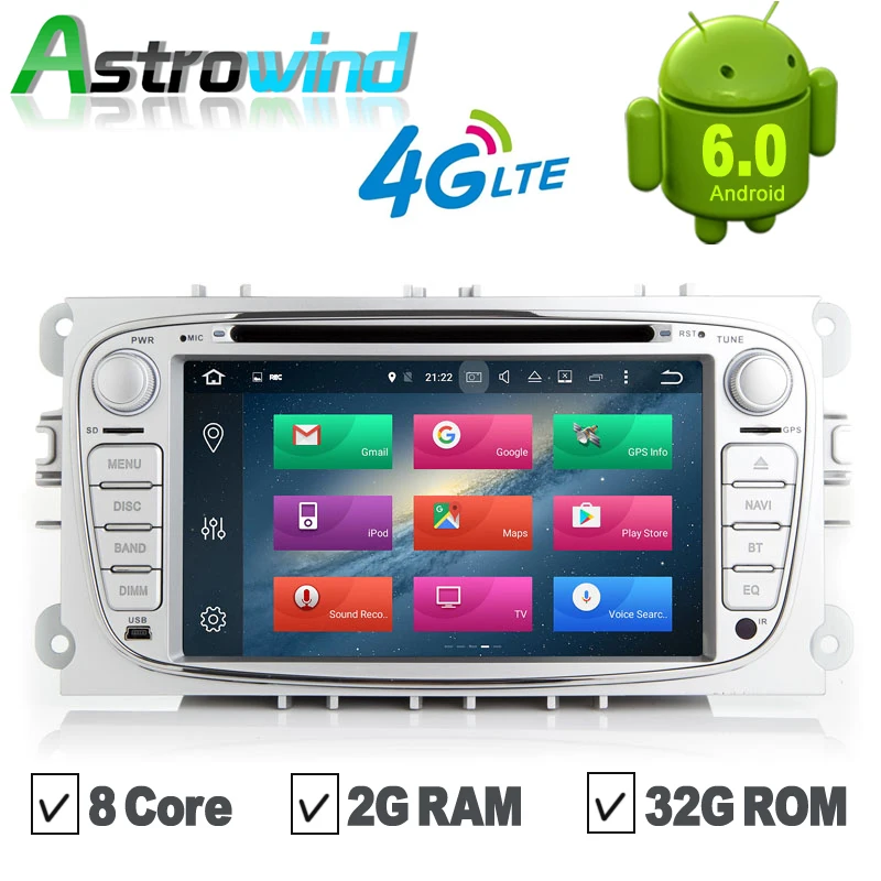 8 Core 2G RAM 32G ROM Android 6.0 GPS Navigation System DVD Player Radio For Ford Focus C-MAX S-Max Galaxy Mondeo Kuga | Автомобили и