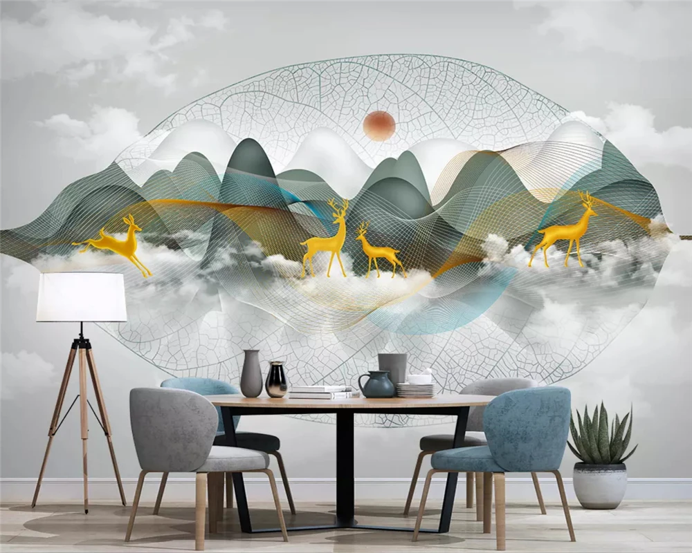 beibehang Customized new Chinese landscape line fashion elk tree leaves TV background papel de parede 3d wallpaper papier peint