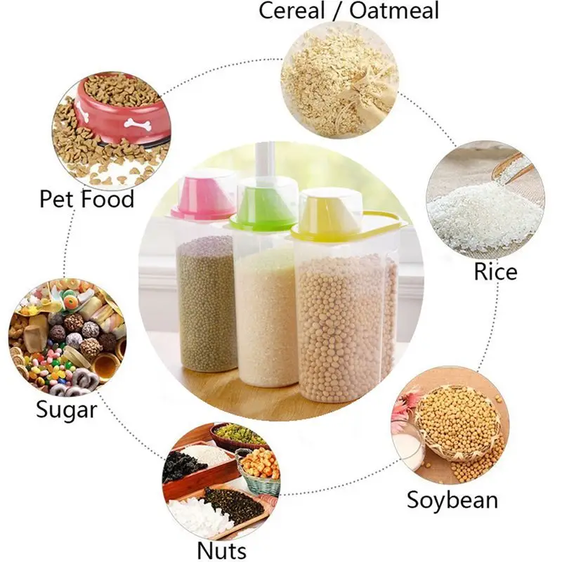 Пластиковый контейнер для хранения еды для собак и кошек, дозатор для сухого корма, кормушка для щенка, 4 цвета, герметичные банки, большая емкость для хранения продуктов