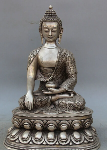 

R0717 Details about 15' Tibet Buddhism Silver Seat Shakyamuni Amitabha Buddha Tathagata Bowl Statue (B0328)
