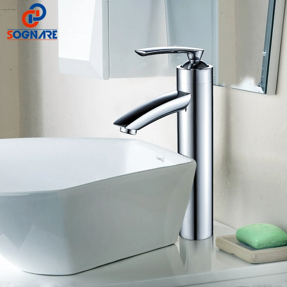 SOGNARE Chrome Bathroom Basin Sink Faucet Cold and Hot Bathroom Vanity Hot and Cold Water Tall Faucets Solid Brass Basin Faucets SOGNARE Chrome Bathroom Basin Sink Faucet Cold and Hot Bathroom Vanity Hot and Cold Water Tall Faucets Solid Brass Basin Faucets