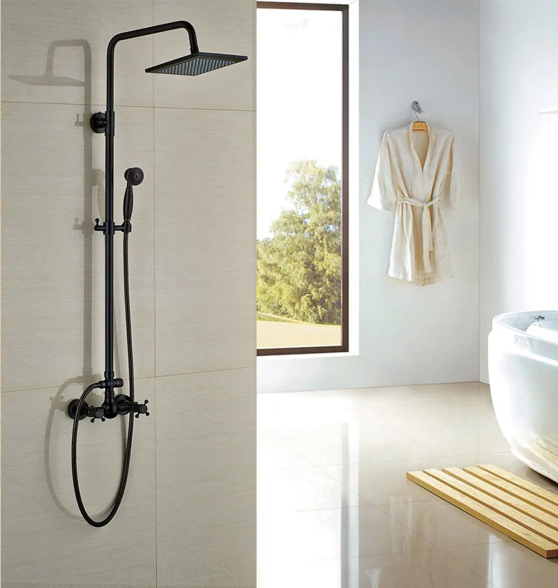 

Tel Shape Shower Double Handles Oil Rubbed Bronze Shower Faucet Bath Square Shower Exposed