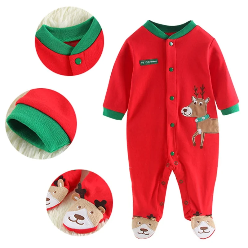 2018 Christmas Baby Boys G irls Footie Red My First Christmas Elk Footie Newborn Baby Long sleeves Holidays Clothing