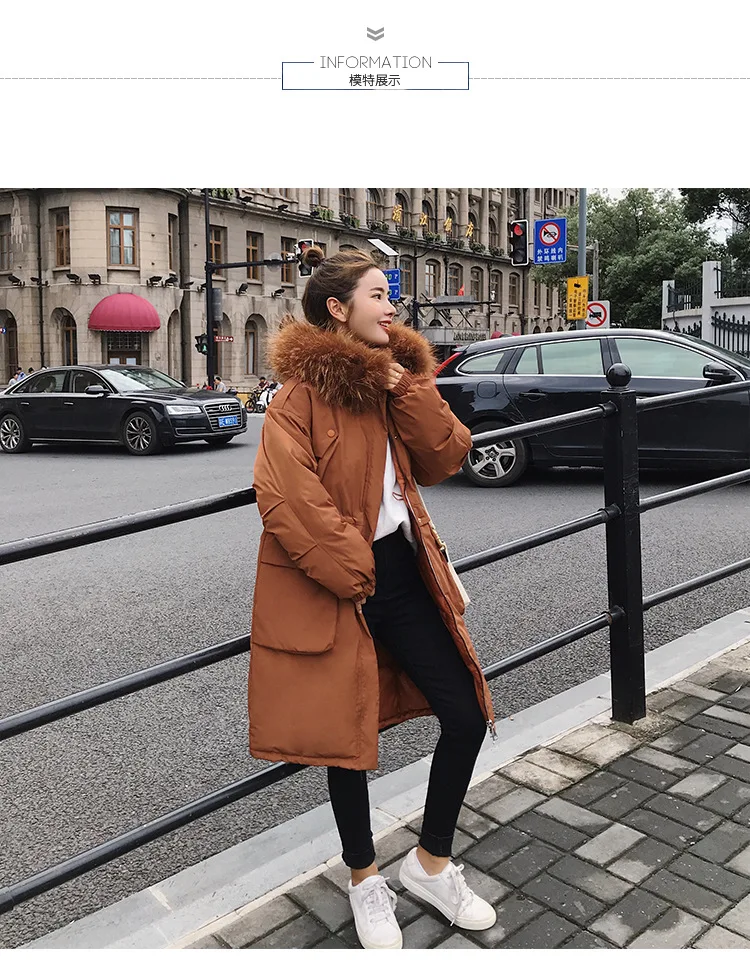 Big collar fur down parka women jacket pocket female thickening coat winter coat women down parka goose 8809