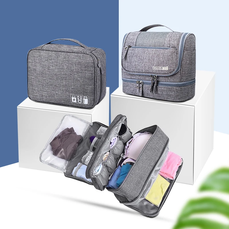 Comprar 3 unids set bolsas de cosméticos de viaje Cables digitales sujetador Underware neceser bolsa de almacenamiento set estuche organizador paquete Accesorios