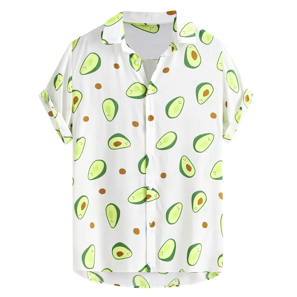 

Hawaiian Shirt Avocado Print Men Shirt Turn-down Collar Short Sleeve Casual Beach Camisas Hombre Men Streetwear Camisa Masculina