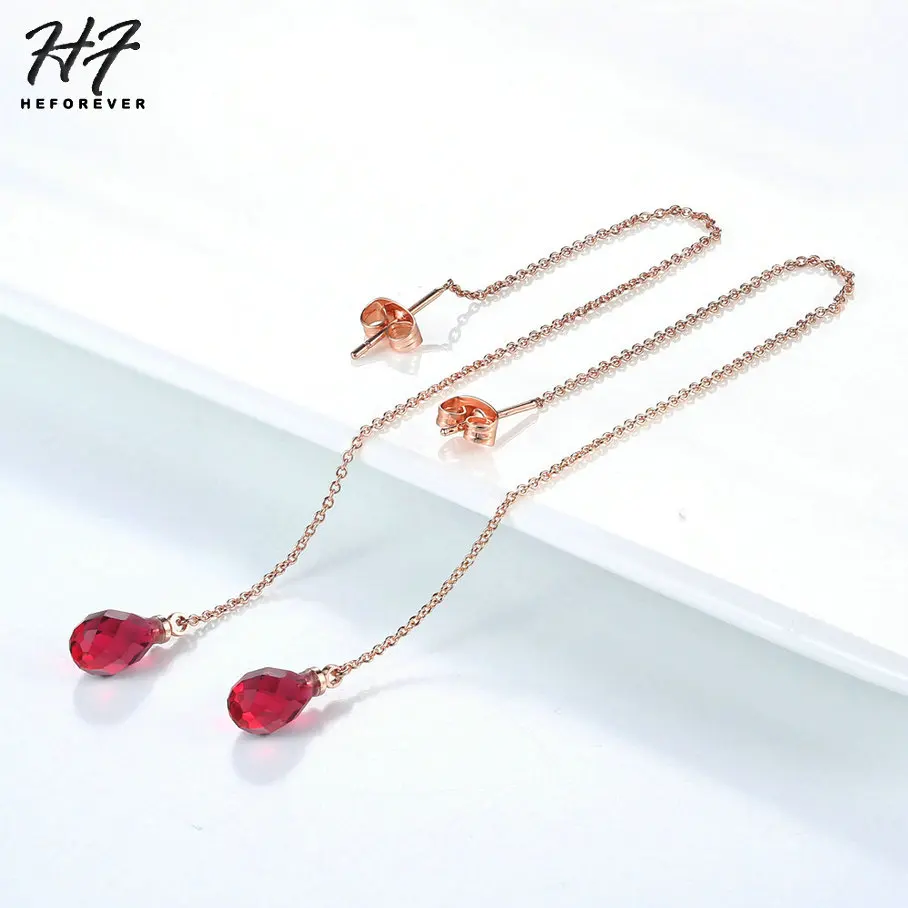 

Simple Colorful Crystal Ear Line Drop Chain Earring For Women Rose White Gold Color Top Quality Fashion Jewelry Xmas KC158 KC159