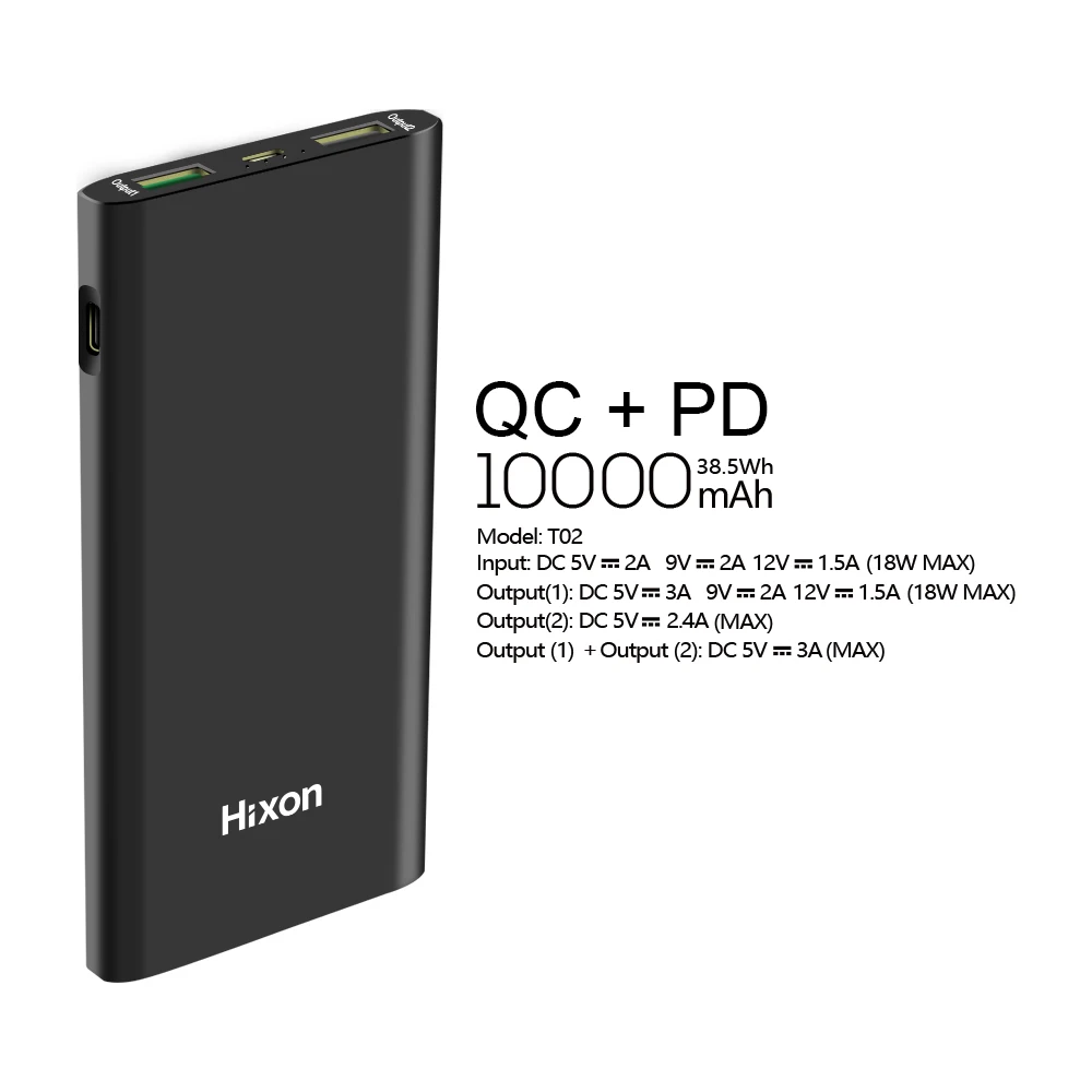 

10000mAh PD Quick Charge with Smart QC 3.0 and typ C interface 5V/9V/12V Li polymer portable charger power bank